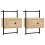 Mesitas de noche de pared 2 uds roble Sonoma 35x30x51 cm