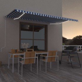 Toldo automático LED sensor de viento azul y blanco 500x350 cm Toldo automático LED sensor de viento azul y blanco 500x350 cm