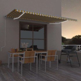 Toldo automático LED sensor de viento amarillo blanco 500x350cm Toldo automático LED sensor de viento amarillo blanco 500x350cm