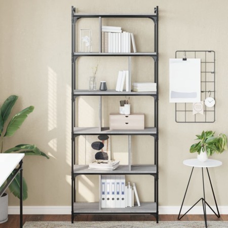 Librería 6 estantes madera ingeniería gris Sonoma 76x32x192 cm en Librerías y estanterías | Comprar online en Foro24