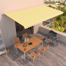 Toldo retráctil automático amarillo y blanco 600x350 cm Toldo retráctil automático amarillo y blanco 600x350 cm