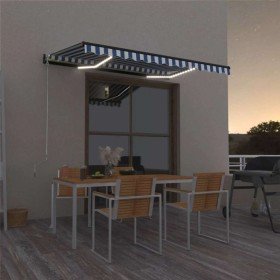 Toldo manual retráctil con LED azul y blanco 350x250 cm Toldo manual retráctil con LED azul y blanco 350x250 cm