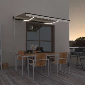Toldo retráctil manual con LED color crema 350x250 cm