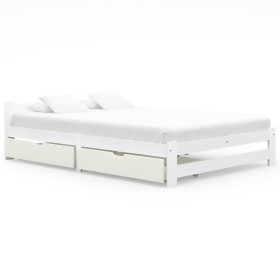 Estructura de cama con 2 cajones madera pino blanco 160x200 cm