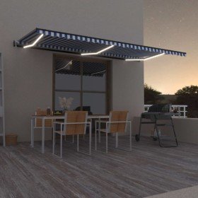 Toldo automático LED sensor de viento azul y blanco 600x300 cm Toldo automático LED sensor de viento azul y blanco 600x300 cm