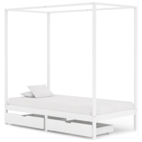 Estructura de cama con dosel 2 cajones pino blanco