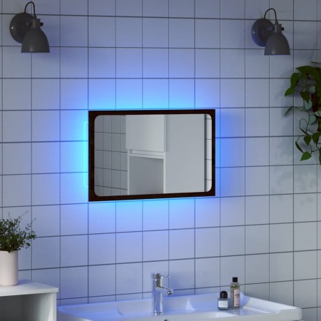 Espejo de baño LED madera ingeniería marrón roble 60x8,5x38 cm en Tocadores de baño | Comprar online en Foro24