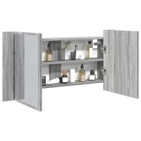 Armario espejo de baño luz LED acrílico gris Sonoma 90x12x45 cm Armario espejo de baño luz LED acrílico gris Sonoma 90x12x45 cm