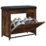 Banco zapatero con cajón abatible roble ahumado 62x32x56 cm