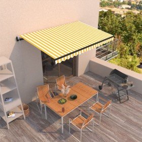 Toldo retráctil automático amarillo y blanco 450x350 cm Toldo retráctil automático amarillo y blanco 450x350 cm