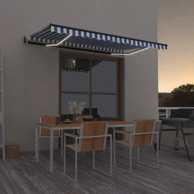 Toldo automático LED sensor de viento azul y blanco 450x350 cm Toldo automático LED sensor de viento azul y blanco 450x350 cm