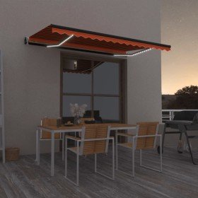 Toldo automático LED sensor de viento naranja marrón 450x350 cm Toldo automático LED sensor de viento naranja marrón 450x350 cm