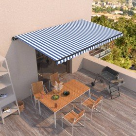 Toldo automático retráctil azul y blanco 500x350 cm Toldo automático retráctil azul y blanco 500x350 cm