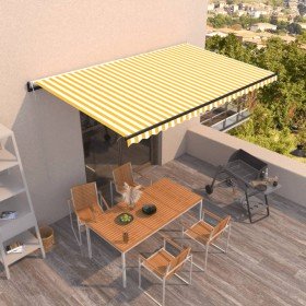 Toldo retráctil automático amarillo y blanco 500x350 cm Toldo retráctil automático amarillo y blanco 500x350 cm