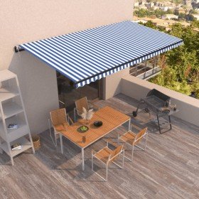 Toldo automático retráctil azul y blanco 600x350 cm Toldo automático retráctil azul y blanco 600x350 cm