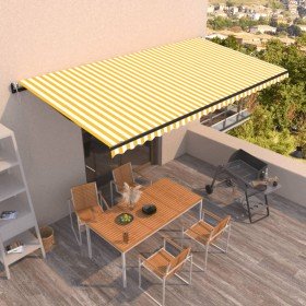 Toldo retráctil automático amarillo y blanco 600x350 cm Toldo retráctil automático amarillo y blanco 600x350 cm