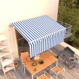 Toldo automático retráctil con persiana azul y blanco 3x2,5m Toldo automático retráctil con persiana azul y blanco 3x2,5m