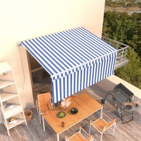 Toldo retráctil manual con persiana azul y blanco 3,5x2,5 m Toldo retráctil manual con persiana azul y blanco 3,5x2,5 m