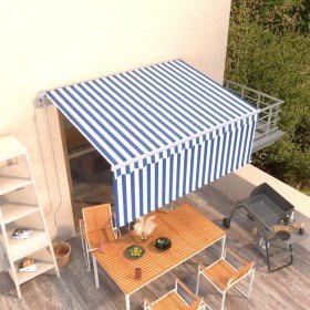 Toldo retráctil automático con persiana azul y blanco 3,5x2,5 m Toldo retráctil automático con persiana azul y blanco 3,5x2,5 m