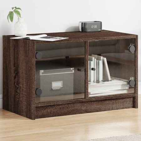 Mueble de TV con puertas de vidrio marrón roble 68x37x42 cm