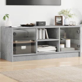 Mueble de TV con puertas de vidrio gris hormigón 102x37x42 cm Mueble de TV con puertas de vidrio gris hormigón 102x37x42 cm