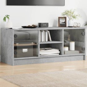 Mueble de TV con puertas de vidrio gris hormigón 102x37x42 cm Mueble de TV con puertas de vidrio gris hormigón 102x37x42 cm