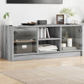 Mueble de TV con puertas de vidrio gris Sonoma 102x37x42 cm Mueble de TV con puertas de vidrio gris Sonoma 102x37x42 cm