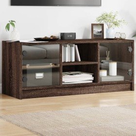 Mueble de TV con puertas de vidrio marrón roble 102x37x42 cm en Muebles TV | Comprar online en Foro24