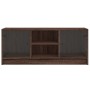 Mueble de TV con puertas de vidrio marrón roble 102x37x42 cm