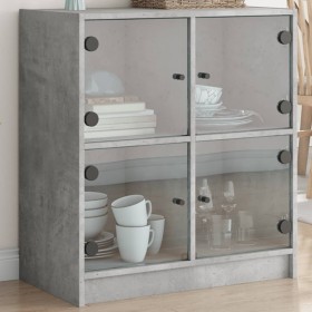 Armario auxiliar puertas de vidrio gris hormigón 68x37x75,5 cm Armario auxiliar puertas de vidrio gris hormigón 68x37x75,5 cm