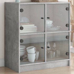 Armario auxiliar puertas de vidrio gris hormigón 68x37x75,5 cm en Aparadores | Comprar online en Foro24