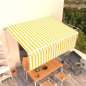 Toldo retráctil manual con persiana amarillo y blanco 4x3 m
