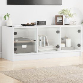 Mueble de TV con puertas de vidrio blanco 102x37x42 cm en Muebles TV | Comprar online en Foro24