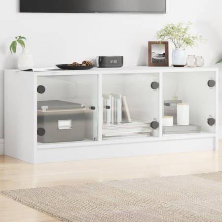 Mueble de TV con puertas de vidrio blanco 102x37x42 cm