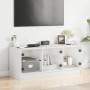 Mueble de TV con puertas de vidrio blanco 102x37x42 cm