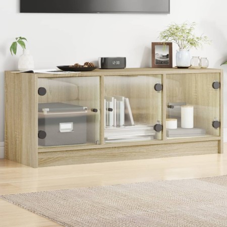Mueble de TV con puertas de vidrio roble Sonoma 102x37x42 cm en Muebles TV | Comprar online en Foro24