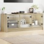 Mueble de TV con puertas de vidrio roble Sonoma 102x37x42 cm en Muebles TV | Comprar online en Foro24