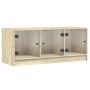 Mueble de TV con puertas de vidrio roble Sonoma 102x37x42 cm en Muebles TV | Comprar online en Foro24