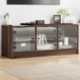 Mueble de TV con puertas de vidrio marrón roble 102x37x42 cm