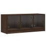 Mueble de TV con puertas de vidrio marrón roble 102x37x42 cm