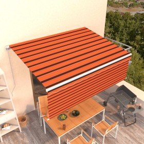 Toldo retráctil manual con persiana 4x3 m naranja y marrón Toldo retráctil manual con persiana 4x3 m naranja y marrón