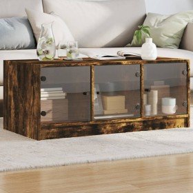 Mesa de centro con puertas de vidrio roble ahumado 102x50x42 cm en Mesas de centro | Comprar online en Foro24