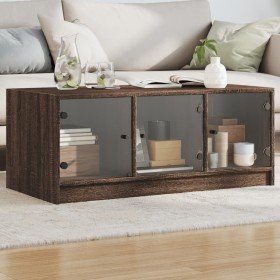 Mesa de centro con puertas de vidrio marrón roble 102x50x42 cm en Mesas de centro | Comprar online en Foro24