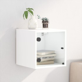 Mesita de noche con puerta de vidrio blanco 35x37x35 cm Mesita de noche con puerta de vidrio blanco 35x37x35 cm