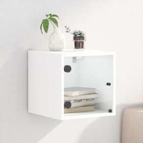 Mesita de noche con puerta de vidrio blanco 35x37x35 cm Mesita de noche con puerta de vidrio blanco 35x37x35 cm