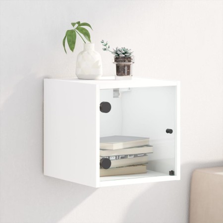 Mesita de noche con puerta de vidrio blanco 35x37x35 cm en Mesitas de noche | Comprar online en Foro24