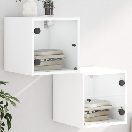 Mesitas de noche con puertas de vidrio 2 uds blanco 35x37x35 cm en Mesitas de noche | Comprar online en Foro24
