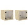 Mesitas noche con puertas vidrio 2 uds roble Sonoma 35x37x35 cm