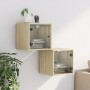 Mesitas noche con puertas vidrio 2 uds roble Sonoma 35x37x35 cm