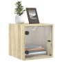Mesitas noche con puertas vidrio 2 uds roble Sonoma 35x37x35 cm